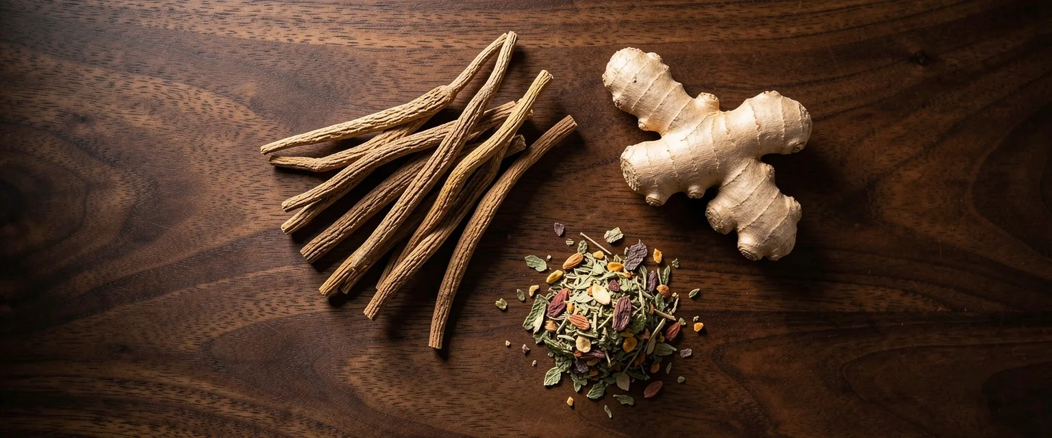 Assorted natural supplement ingredients arranged on a dark surface