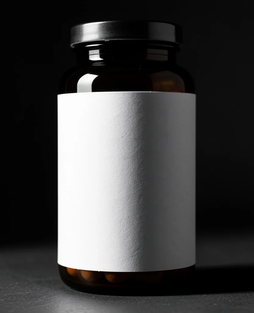Supplement bottle with blank label